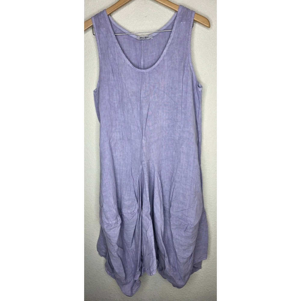 Meo Meli 100% Linen Dress Women OS Purple Oversized Tank Boho Lagenlook Italy